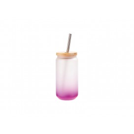 18oz/550ml Glass Mugs Gradient Purple with Bamboo Lid & SS Straw(10/pack)